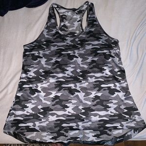 Yogo black and gray camo racerback tank top